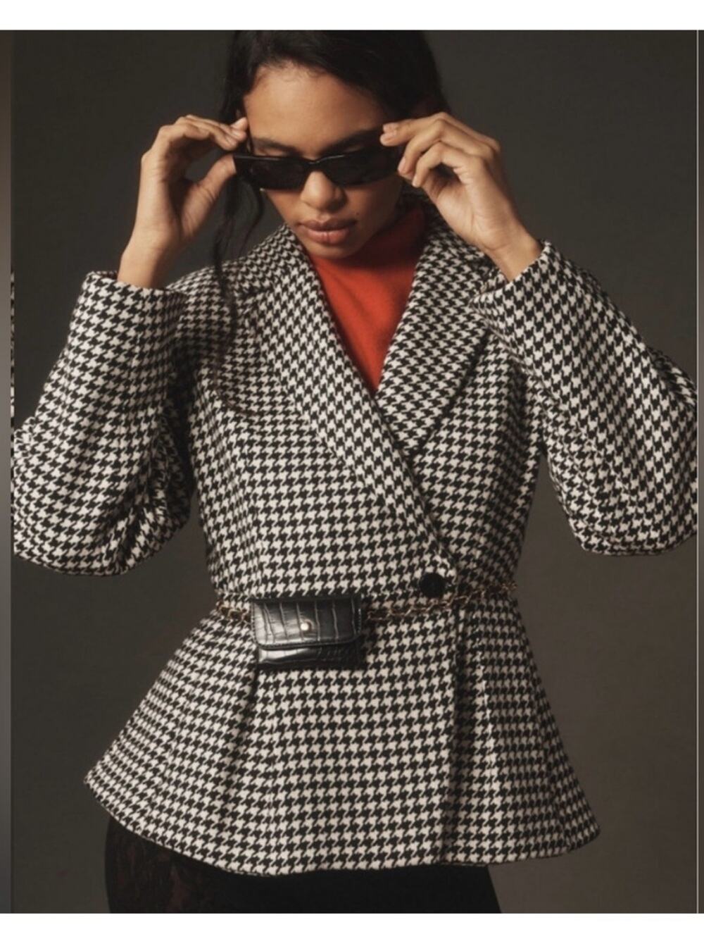 Maeve Anthropologie Houndstooth Sculpted Hourglass Blazer Coat XS